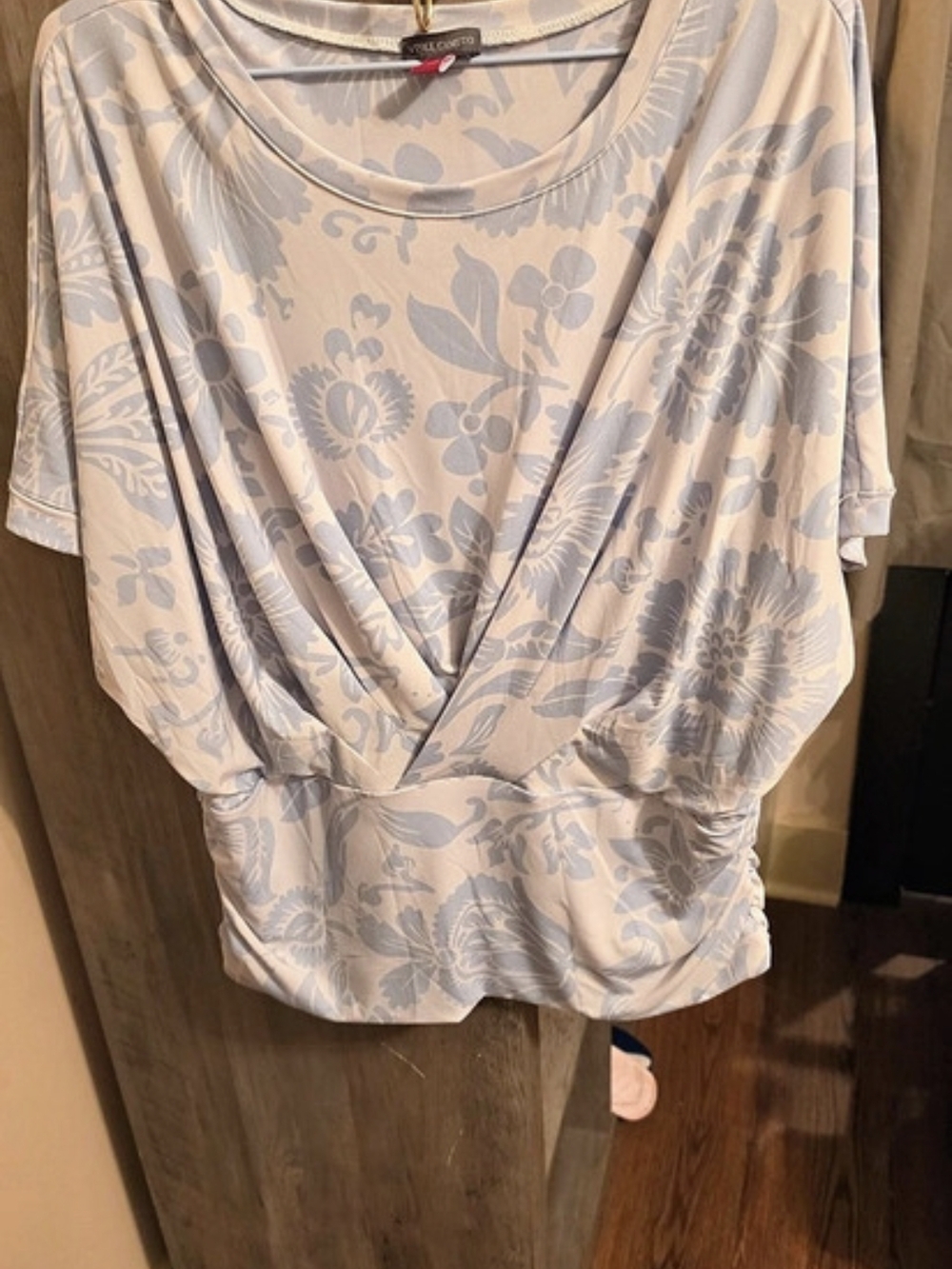 Vince Camuto Floral Print Dolman Sleeve Top Blue & Gray XL